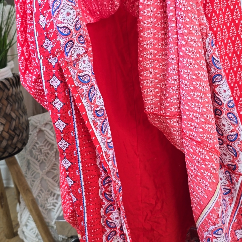 Southern Fried Chicks Boho Floral Paisley Strappy Maxi Dress size Small Red Blue - Picture 9 of 9